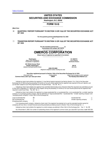 Thumbnail Omeros Corporation 10-Q Quarterly Report FY2020 