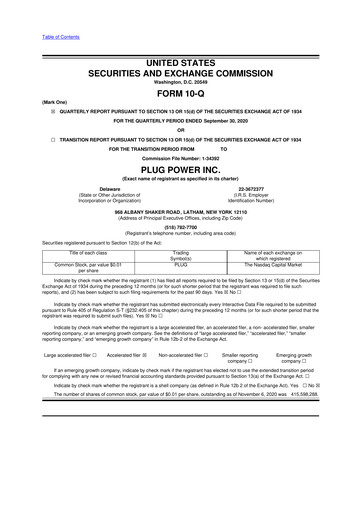 Thumbnail Plug Power 10-Q Quarterly Report FY 