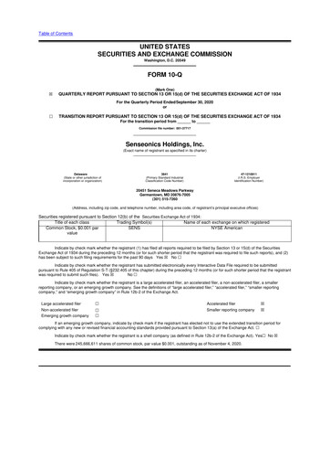 Vorschaubild Senseonics Holdings
 10-Q Quartalsbericht 2020 