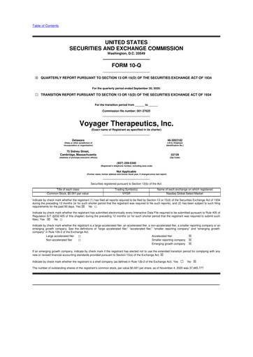 Miniature Voyager Therapeutics
 10-Q Rapport trimestriel  