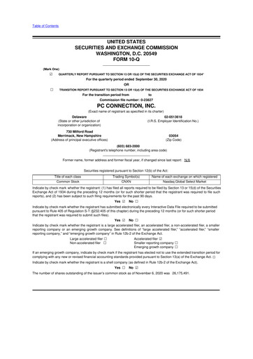 Thumbnail PC Connection
 10-Q Quarterly Report FY2020 