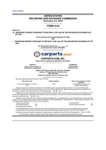 Thumbnail CarParts.com
 10-Q Quarterly Report FY 