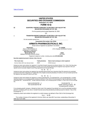 Thumbnail Armata Pharmaceuticals 10-Q Quarterly Report FY2020 