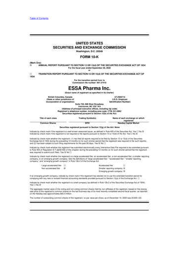 Thumbnail ESSA Pharma 10-K Annual Report 2020