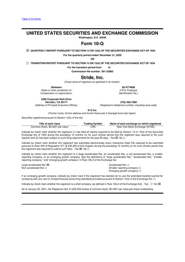 Miniature Stride (K12 Education)
 10-Q Rapport trimestriel 2021 