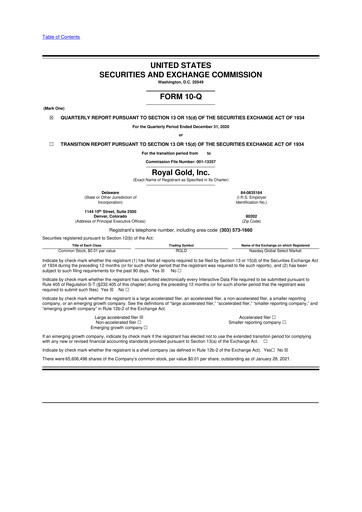 Thumbnail Royal Gold
 10-Q Quarterly Report FY2021 