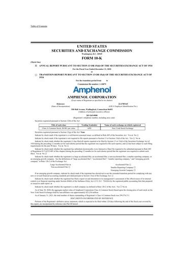 Thumbnail Amphenol 10-K Annual Report 2020