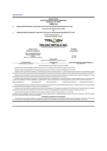 Thumbnail Trilogy Metals
 10-K Annual Report 2020