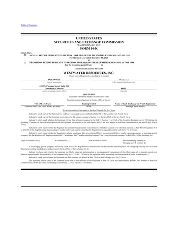 Thumbnail Westwater Resources
 10-K Annual Report 2020