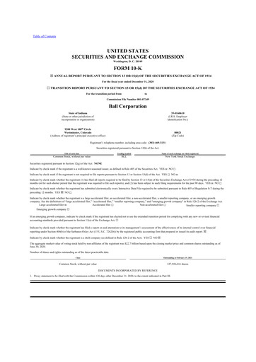 Thumbnail Ball Corporation
 10-K Annual Report 2020