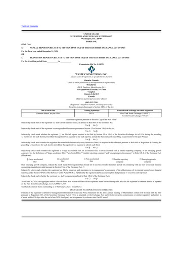 Thumbnail Waste Connections 10-K Annual Report 2020