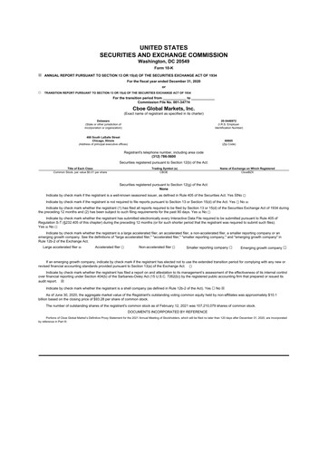 Thumbnail Cboe Global Markets 10-K Annual Report 2020