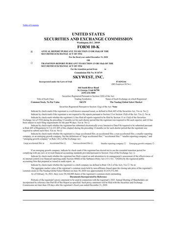 Thumbnail SkyWest 10-K Annual Report 2020