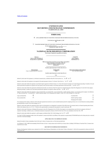 Thumbnail National Bank Holdings
 10-K Annual Report 2020