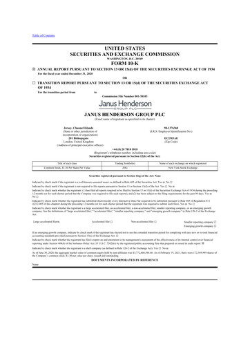 Thumbnail Janus Henderson
 10-K Annual Report 2020