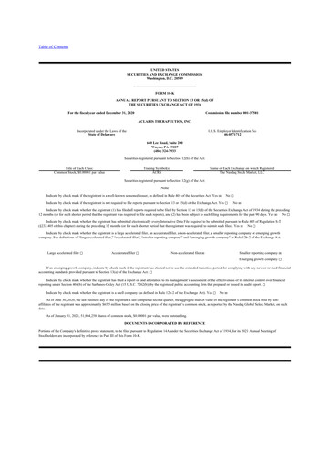 Miniature Aclaris Therapeutics 10-K Rapport annuel 2020