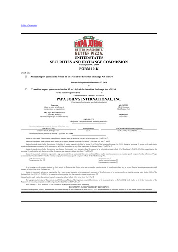 Thumbnail Papa John's Pizza
 10-K Annual Report 2021