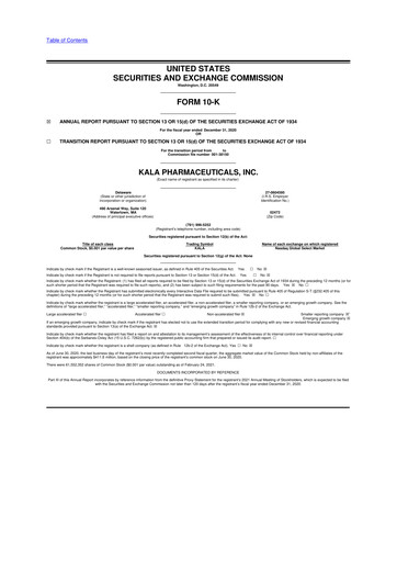 Thumbnail KALA BIO 10-K Annual Report 2020