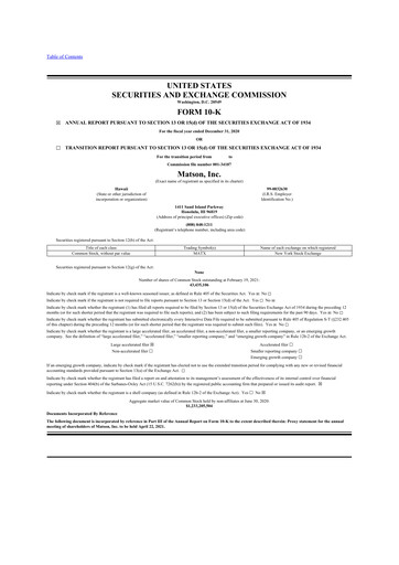 Thumbnail Matson 10-K Annual Report 2020