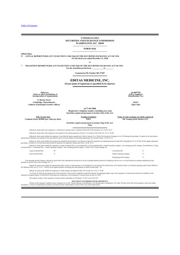 Miniature Editas Medicine
 10-K Rapport annuel 2020