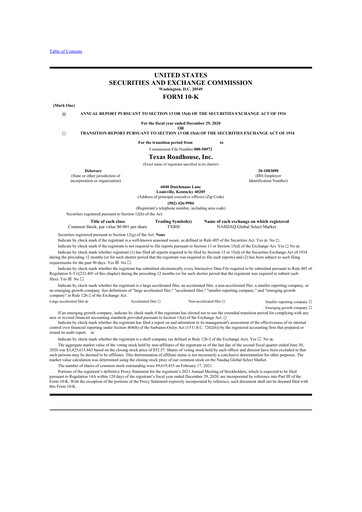 Thumbnail Texas Roadhouse
 10-K Annual Report 2020