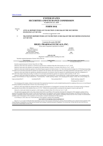 Thumbnail Rigel Pharmaceuticals 10-K Annual Report 2020
