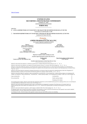 Thumbnail Ampio Pharmaceuticals 10-K Annual Report 2020