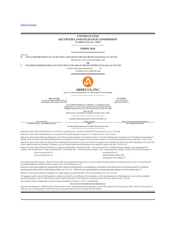 Miniature Ardelyx 10-K Rapport annuel 2020