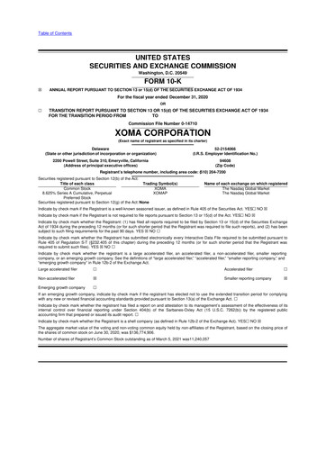 Miniature XOMA Royalty 10-K Rapport annuel 2020