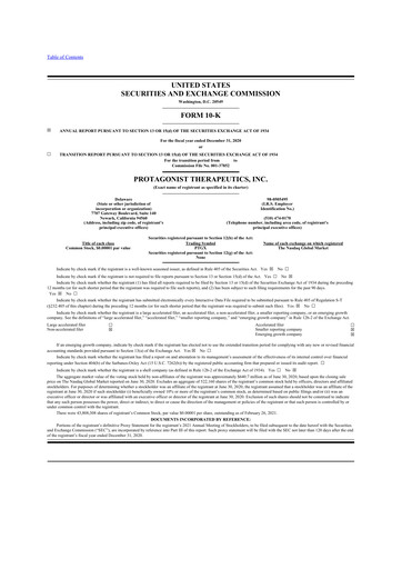 Vorschaubild Protagonist Therapeutics
 10-K Jahresbericht 2020