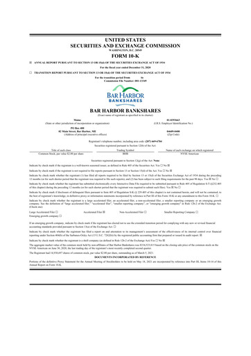 Thumbnail Bar Harbor Bankshares

 10-K Annual Report 2020