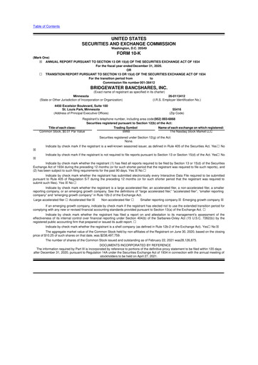 Thumbnail Bridgewater Bancshares 10-K Annual Report 2020