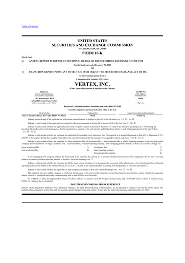 Thumbnail Vertex 10-K Annual Report 2020