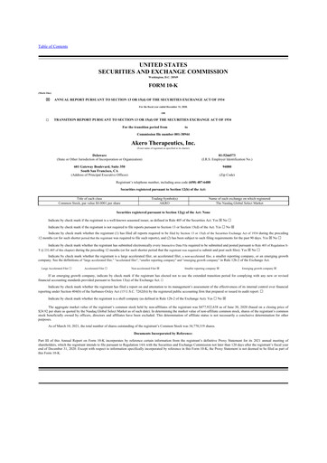 Thumbnail Akero Therapeutics 10-K Annual Report 2020