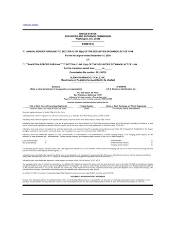 Vorschaubild Olema Pharmaceuticals 10-K Jahresbericht 