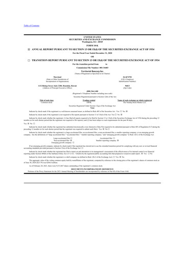 Thumbnail Territorial Bancorp
 10-K Annual Report 2020