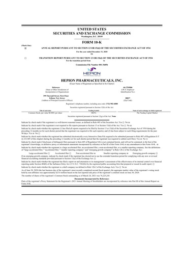 Thumbnail Hepion Pharmaceuticals 10-K Annual Report 2020
