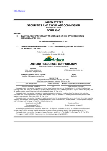 Vorschaubild Antero Resources
 10-Q Quartalsbericht 2021 