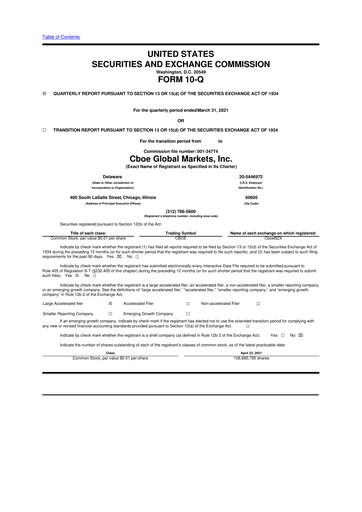 Thumbnail Cboe Global Markets 10-Q Quarterly Report FY2021 