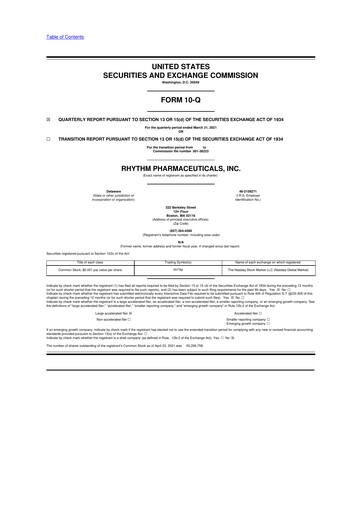 Miniature Rhythm Pharmaceuticals 10-Q Rapport trimestriel 2021 