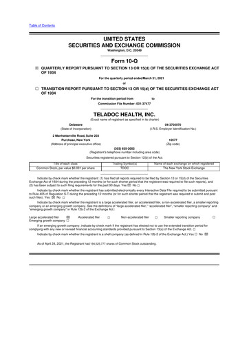 Vorschaubild Teladoc Health
 10-Q Quartalsbericht 2021 