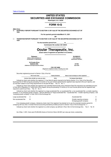 Thumbnail Ocular Therapeutix 10-Q Quarterly Report FY 