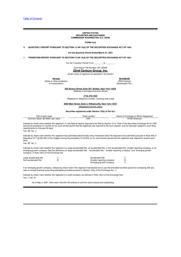 Thumbnail 22nd Century Group
 10-Q Quarterly Report FY2021 