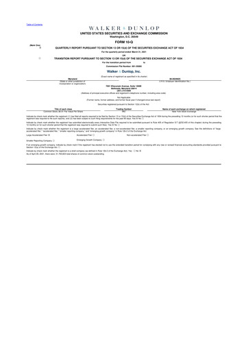 Miniature Walker & Dunlop

 10-Q Rapport trimestriel 2021 