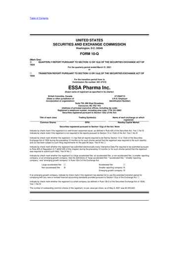 Vorschaubild ESSA Pharma 10-Q Quartalsbericht 2021 