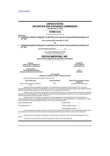 Miniature Editas Medicine
 10-Q Rapport trimestriel 2021 