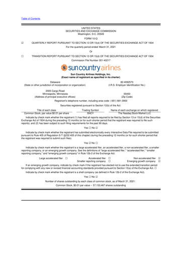 Thumbnail Sun Country Airlines 10-Q Quarterly Report FY2021 
