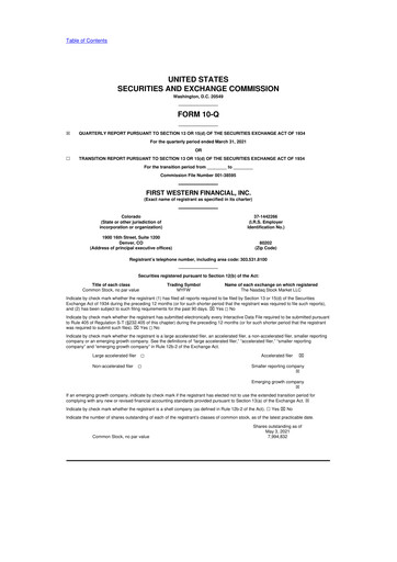 Thumbnail First Western Financial 10-Q Quarterly Report FY2021 