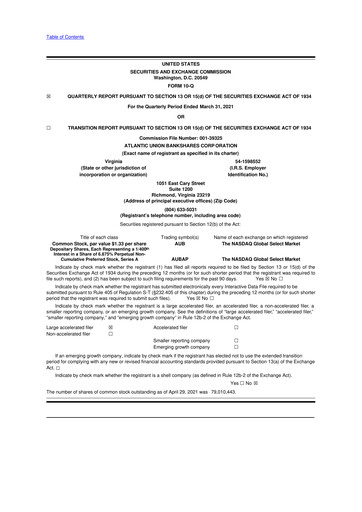 Vorschaubild Atlantic Union Bankshares 10-Q Quartalsbericht 2021 