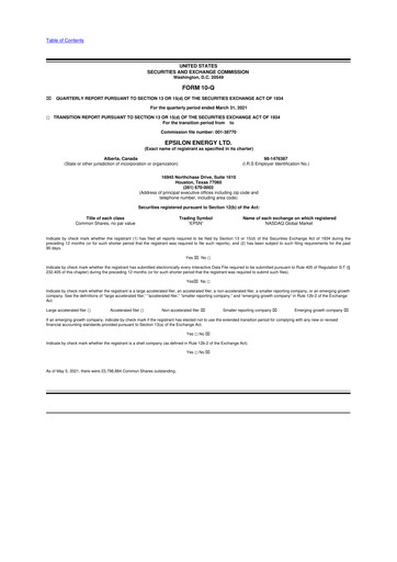 Vorschaubild Epsilon Energy 10-Q Quartalsbericht 2021 